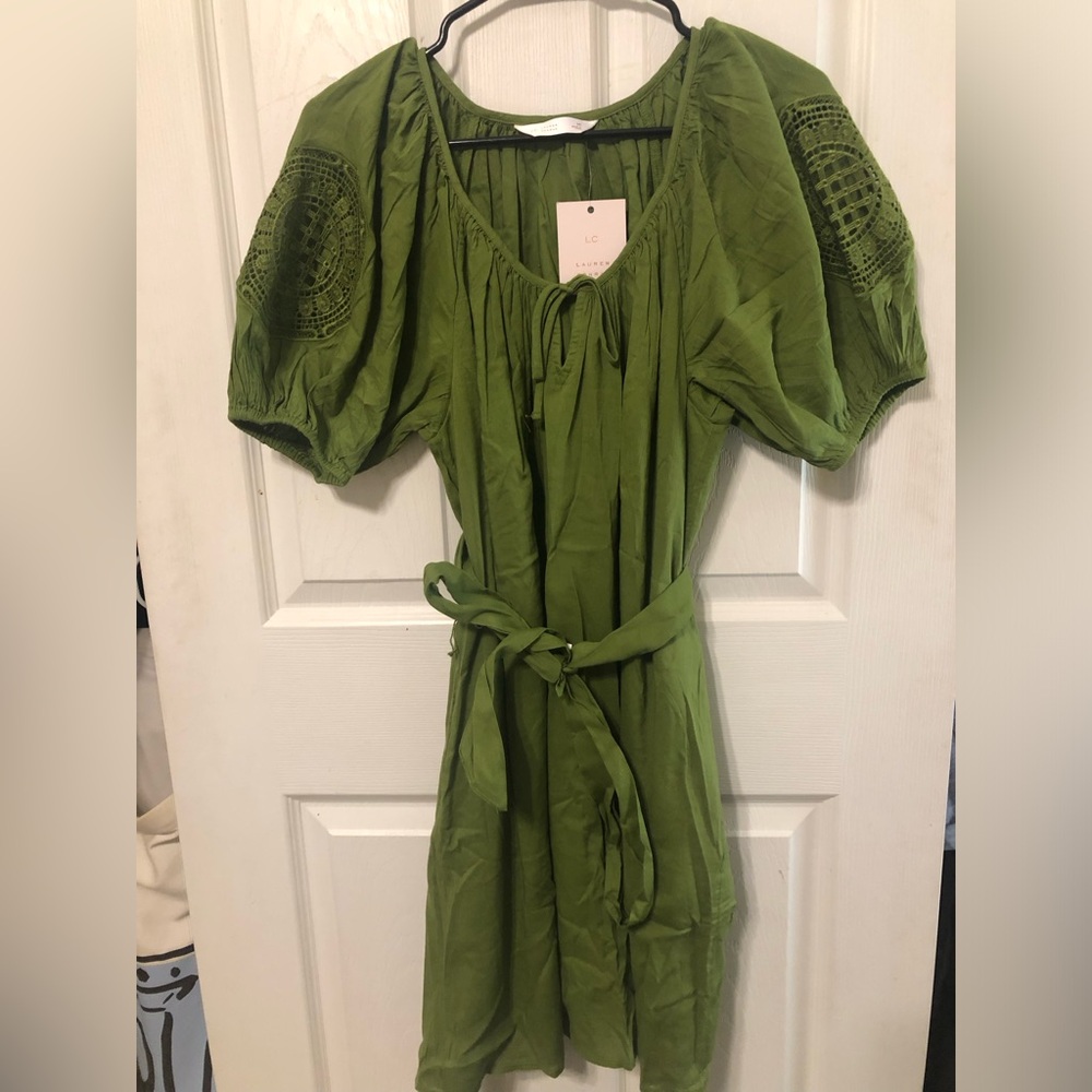 NWT Lauren Conrad Green Puff Sleeve Dress